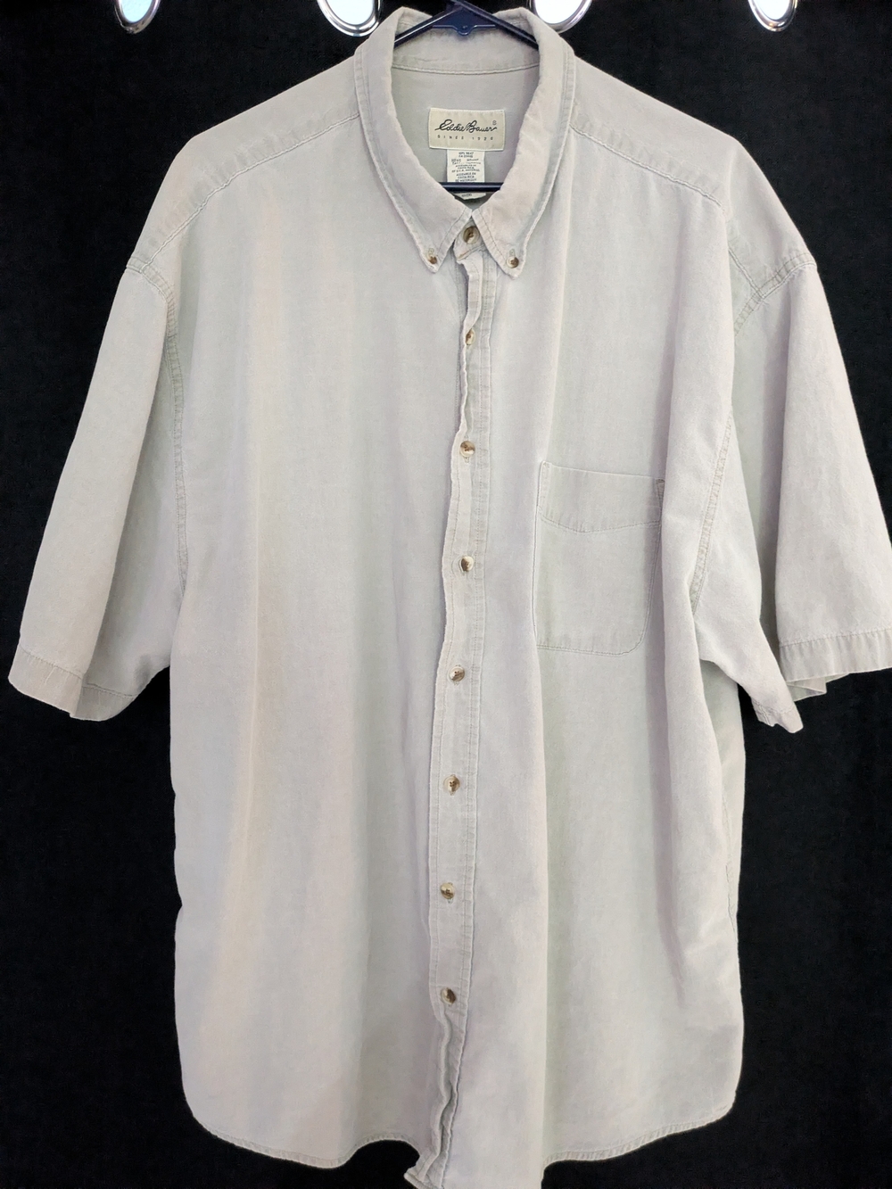 Vintage Eddie Bauer Short Sleeve Button Down  Mens XXL Tall 100% Cotton Beige